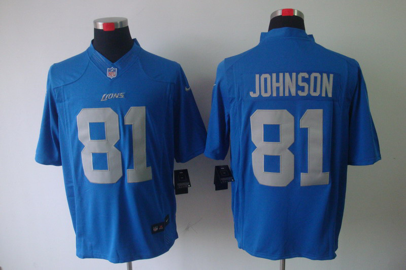 Nike Lions 81 JOHNSON lt Blue Limited Jerseys