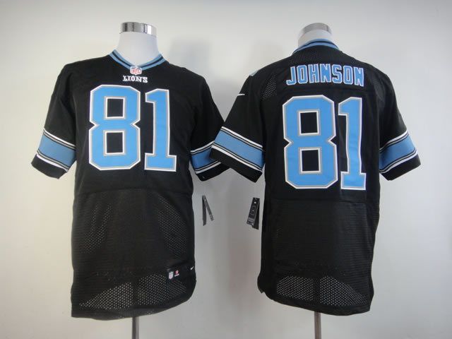 Nike Lions 81 Johnson Black Elite Jerseys
