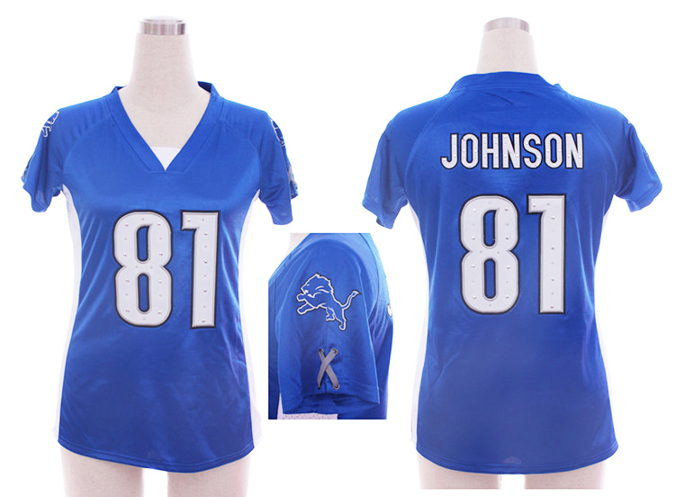 Nike Lions 81 Johnson Blue Women Draft Him II Top Jerseys