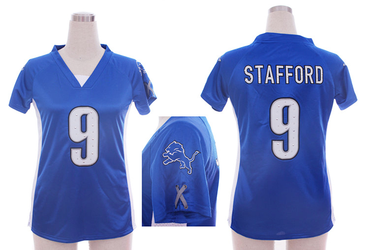 Nike Lions 9 Matthew Stafford Blue Women Draft Him II Top Jerseys