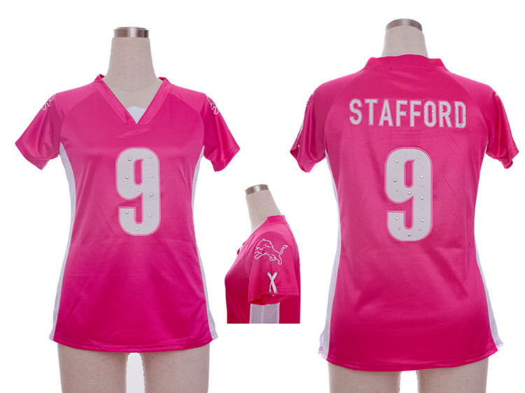 Nike Lions 9 Matthew Stafford Pink Women Draft Him II Top Jerseys