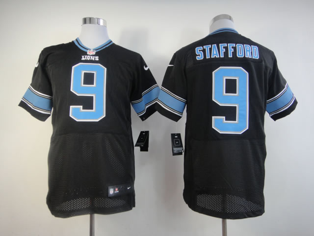 Nike Lions 9 Stafford Black Elite Jerseys