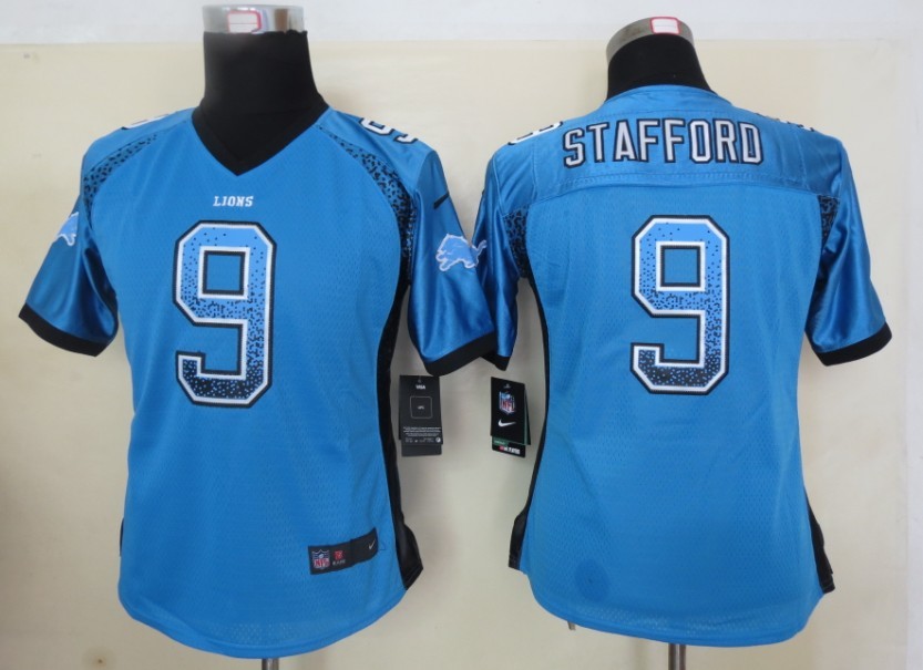 Nike Lions 9 Stafford Blue Women Elite Drift Jersey - Click Image to Close