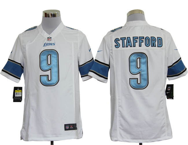 Nike Lions 9 Stafford white Game Jerseys