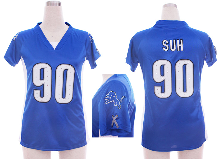 Nike Lions 90 Ndamukong Suh Blue Women Draft Him II Top Jerseys