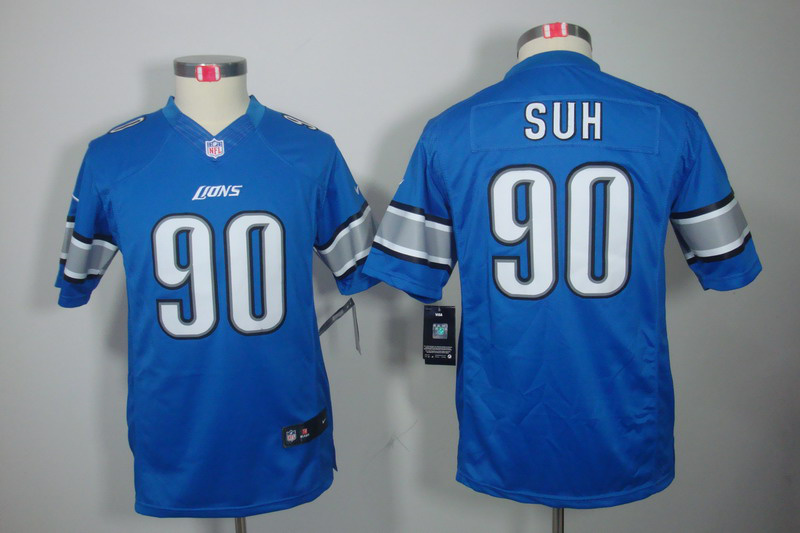 Nike Lions 90 Suh Blue Kids Limited Jerseys