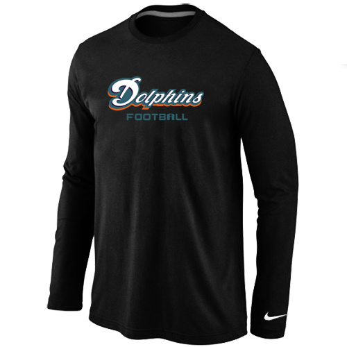 Nike Miami Dolphins Authentic font Long Sleeve T-Shirt Black - Click Image to Close