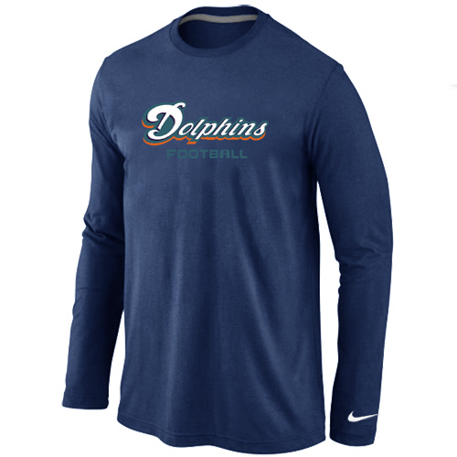 Nike Miami Dolphins Authentic font Long Sleeve T-ShirtD.Blue - Click Image to Close