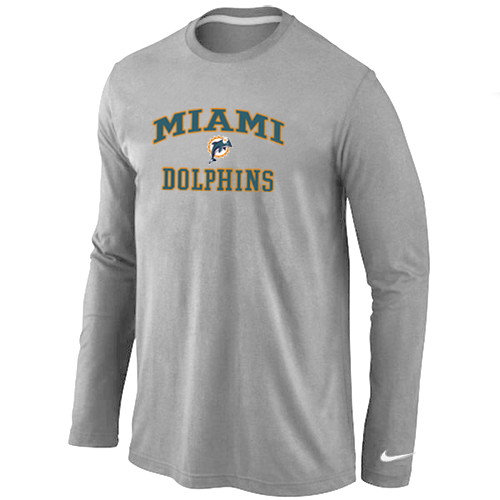 Nike Miami Dolphins Heart & Soul Long Sleeve T-Shirt Grey - Click Image to Close