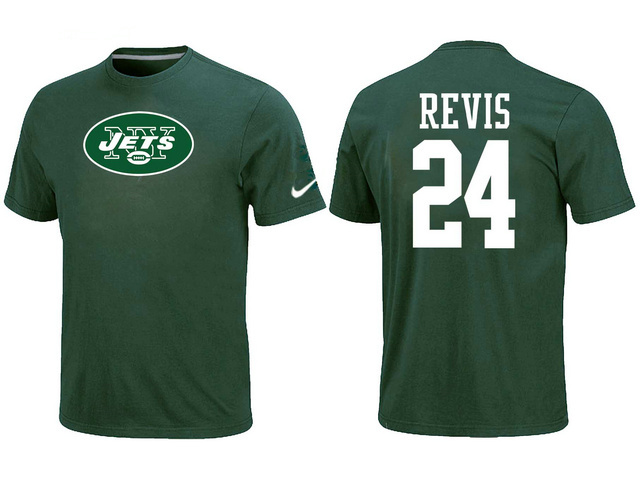 Nike New York Jets 24 REVIS Name & Number T-Shirt Green - Click Image to Close