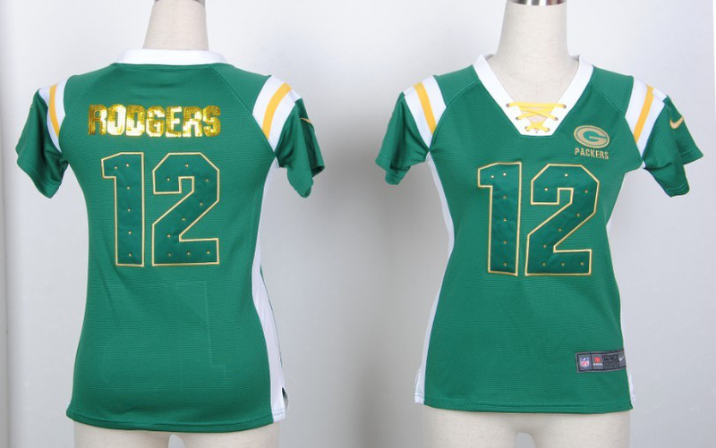 Nike Packers 12 Aaron Rodgers Green Women's Handwork Sequin lettering Fashion Jerseys