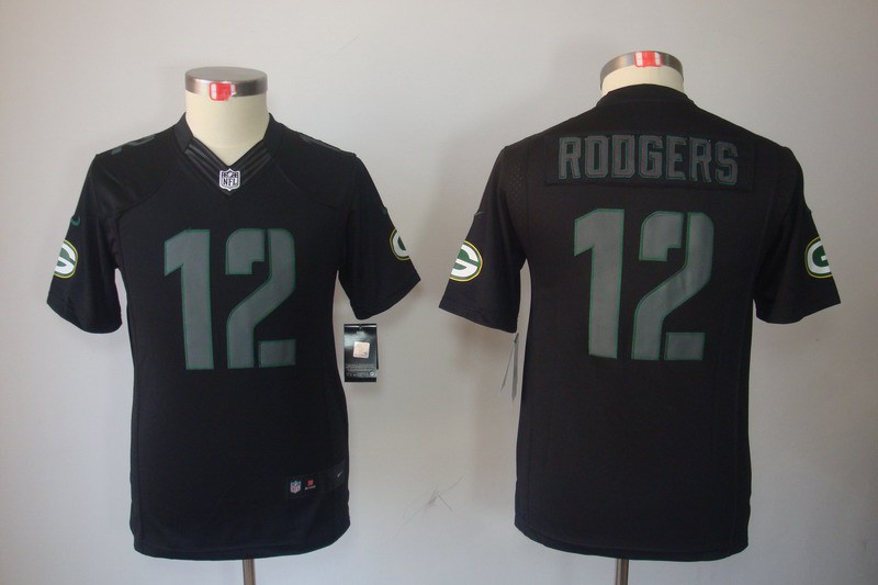 Nike Packers 12 Rodgers Black Impact Kids Limited Jerseys