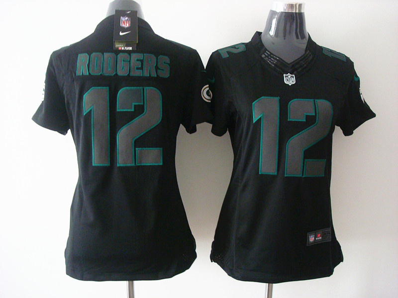 Nike Packers 12 Rodgers Black Impact Women Limited Jerseys
