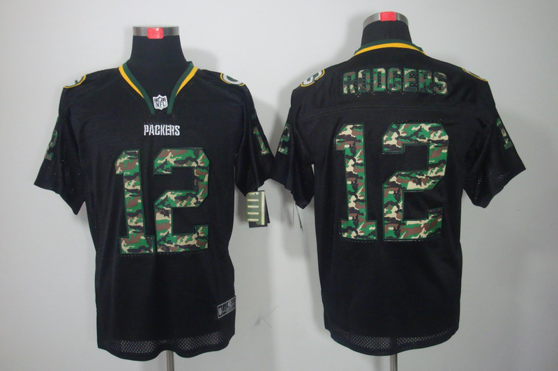 Nike Packers 12 Rodgers Camo Number Black Elite Jerseys