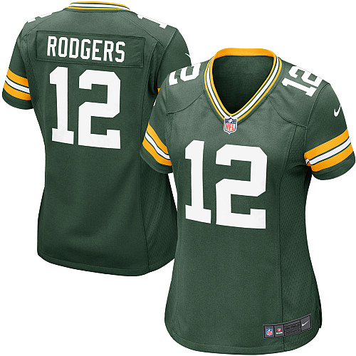 Nike Packers 12 Rodgers Green Women Game Jerseys