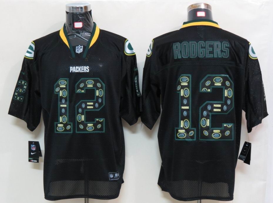 Nike Packers 12 Rodgers Lights Out Black Elite Jerseys