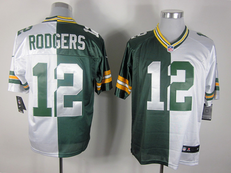 Nike Packers 12 Rodgers White&Green Split Elite Jerseys