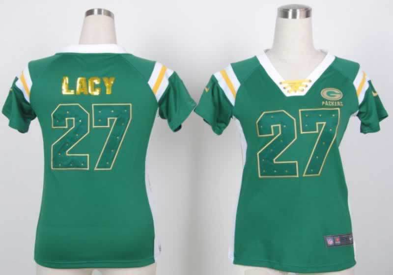 Nike Packers 27 Lacy Green Women's Handwork Sequin lettering Fashion Jerseys