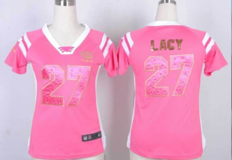 Nike Packers 27 Lacy Pink Women's Handwork Sequin lettering Fashion Jerseys