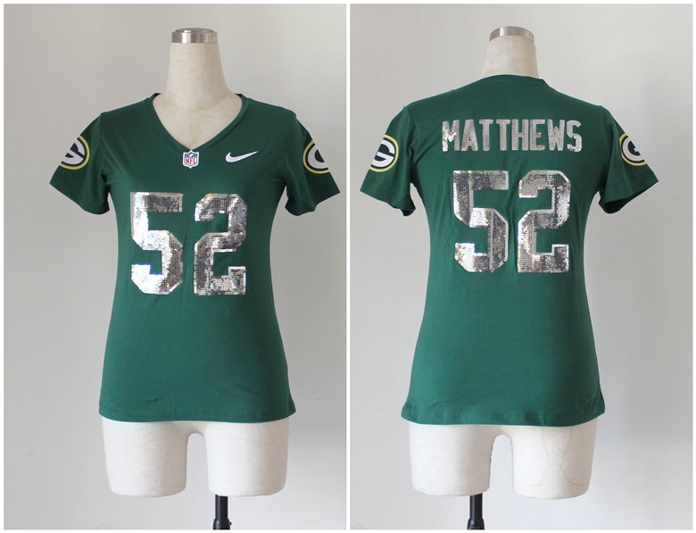 Nike Packers 52 Clay Matthews Green Sequin Lettering Women Jerseys