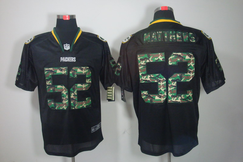 Nike Packers 52 Matthews Camo Number Black Elite Jerseys