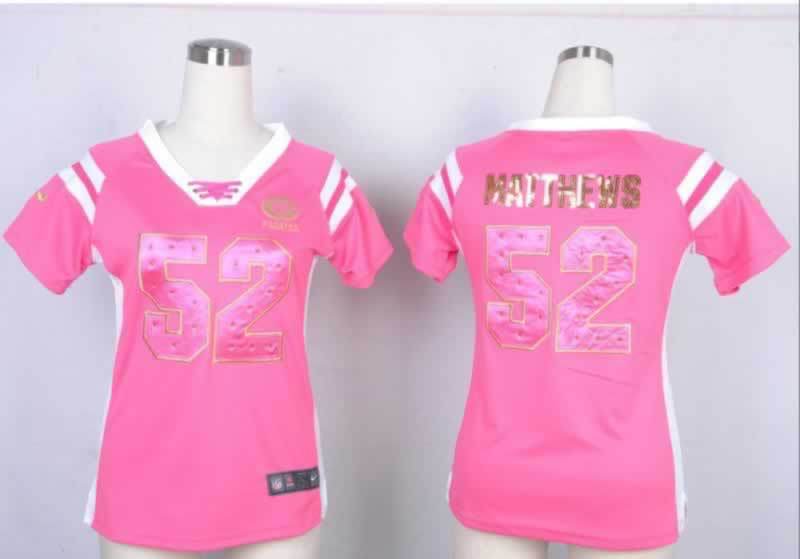Nike Packers 52 Matthews Pink Women's Handwork Sequin lettering Fashion Jerseys