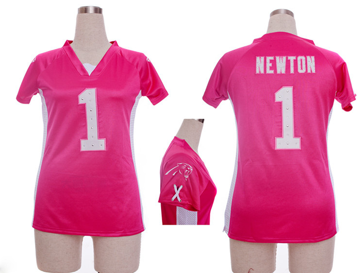 Nike Panthers 1 Cam Newton Pink Women Draft Him II Top Jerseys