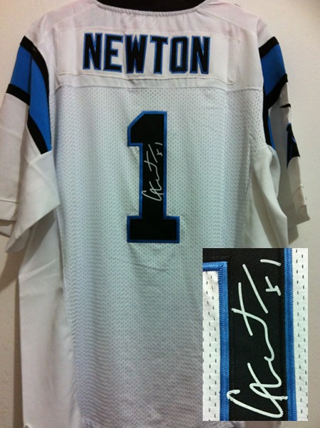 Nike Panthers 1 Newton White Signature Edition Jerseys - Click Image to Close