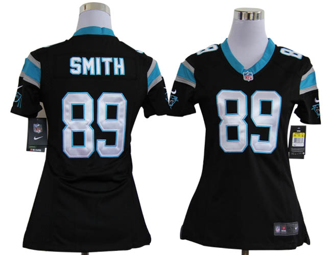 Nike Panthers 89 Smith Black Game Women Jerseys - Click Image to Close