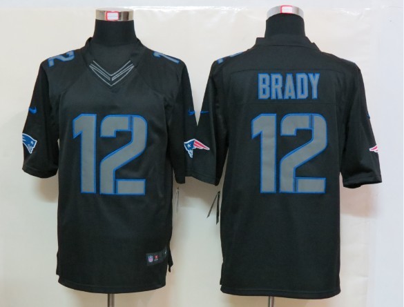 Nike Patriots 12 Brady Black Impact Limited Jerseys