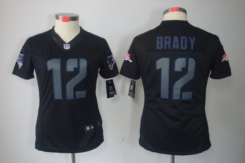 Nike Patriots 12 Brady Black Impact Women Limited Jerseys
