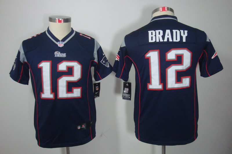 Nike Patriots 12 Brady Blue Kids Limited Jerseys