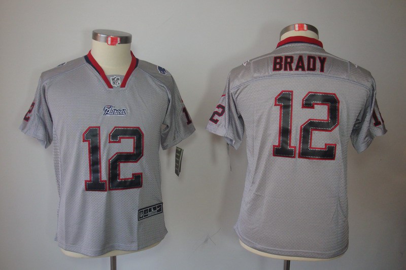 Nike Patriots 12 Brady Lights Out Grey Elite Kids Jerseys - Click Image to Close