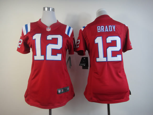 Nike Patriots 12 Brady Red Women Game Jerseys
