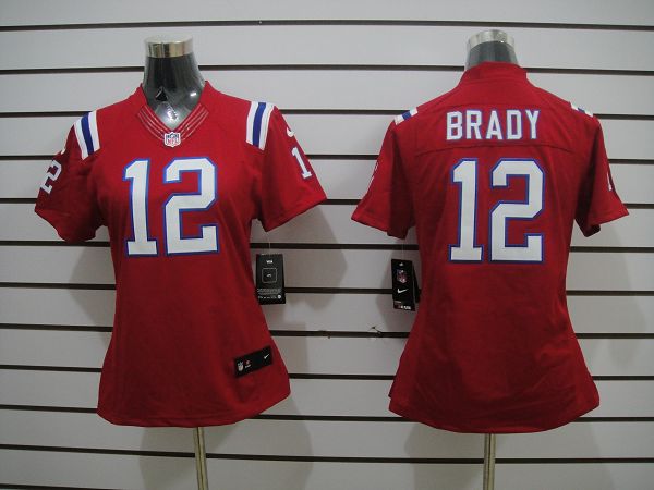 Nike Patriots 12 Brady Red Women Limited Jerseys