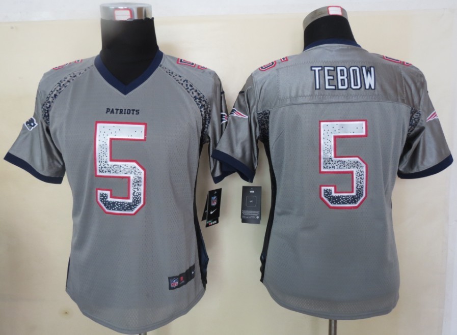 Nike Patriots 5 Tebow Grey Women Elite Drift Jersey - Click Image to Close