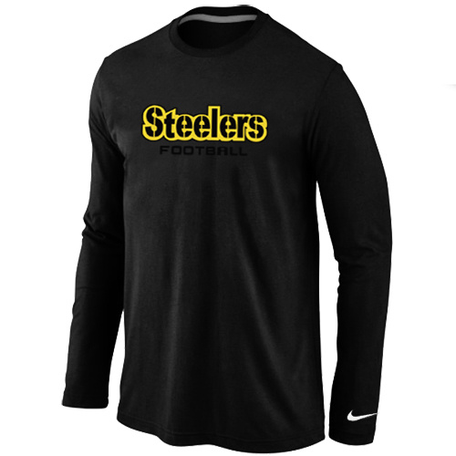 Nike Pittsburgh Steelers Authentic font Long Sleeve T-Shirt Black - Click Image to Close
