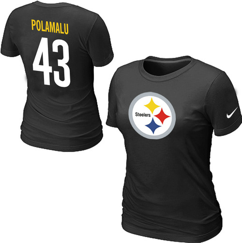 Nike Pittsburgh Steelers Troy Polamalu Name & Number Women's T-Shirt Black