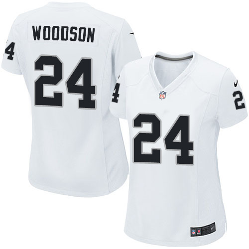 Nike Raiders 24 Woodson White Women Game Jerseys