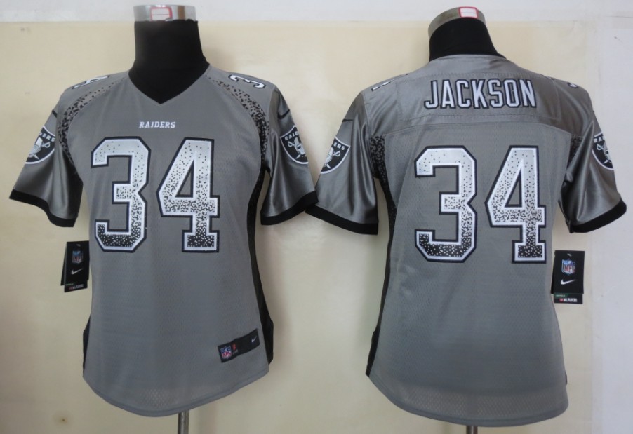 Nike Raiders 34 Bo Jackson Grey Women Elite Drift Jersey