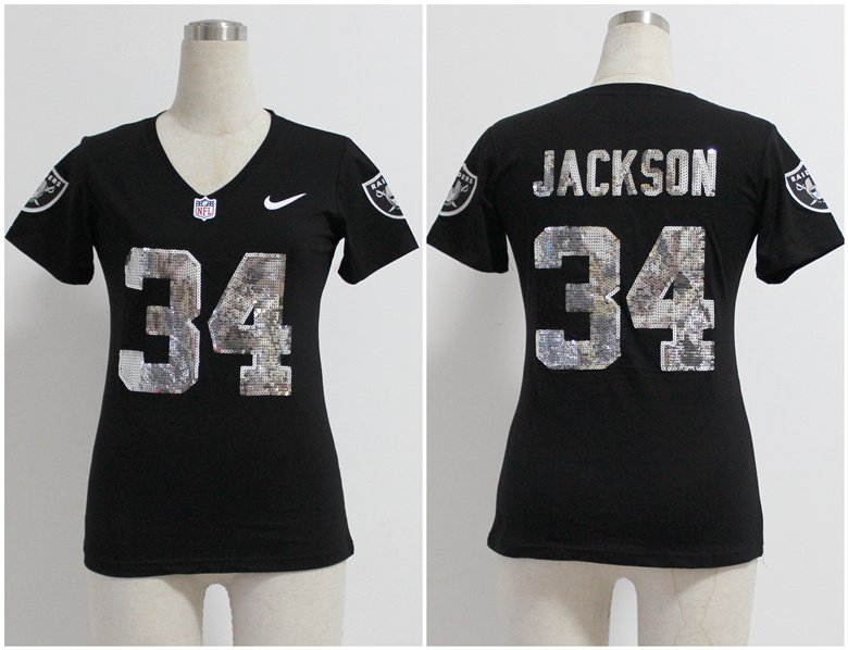 Nike Raiders 34 Jackson Black Sequin Lettering Women Jerseys