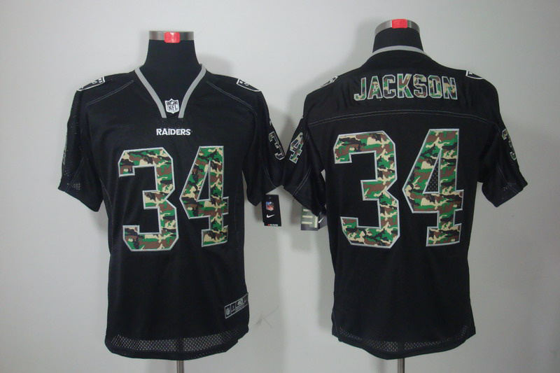 Nike Raiders 34 Jackson Camo Number Black Elite Jerseys