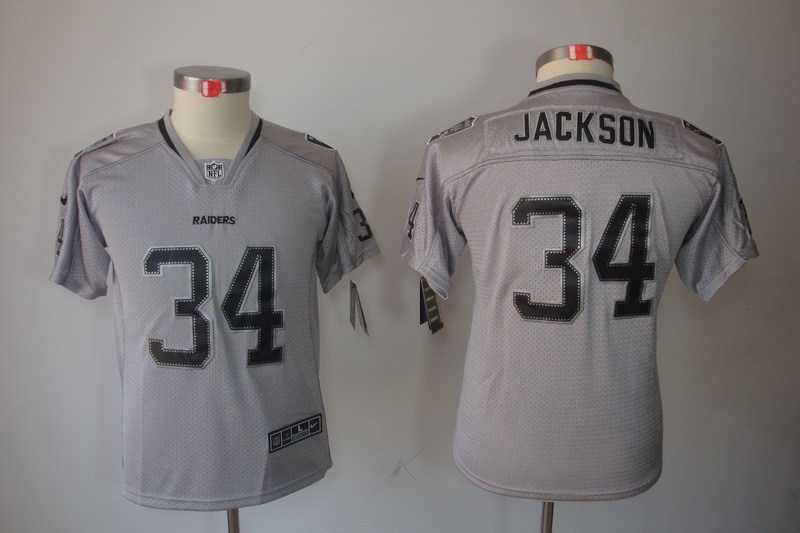 Nike Raiders 34 Jackson Lights Out Grey Elite Kids Jerseys