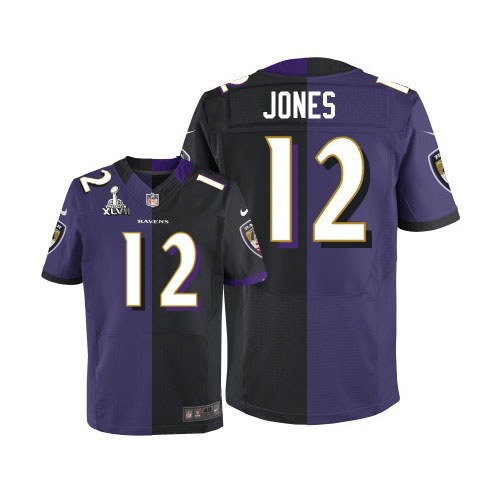 Nike Ravens 12 Jacoby Jones Purple&Black Split Elite 2013 Super Bowl XLVII Jersey