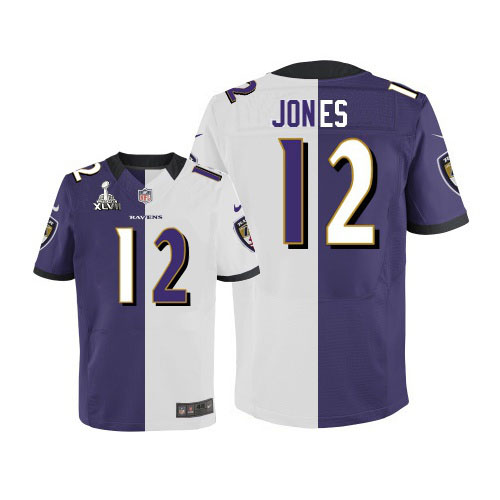 Nike Ravens 12 Jacoby Jones Purple&White Split Elite 2013 Super Bowl XLVII Jersey