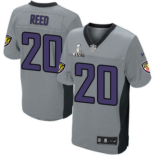 Nike Ravens 20 Ed Reed Grey Shadow Elite 2013 Super Bowl XLVII Jersey