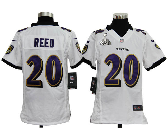 Nike Ravens 20 Reed white game youth 2013 Super Bowl XLVII Jersey