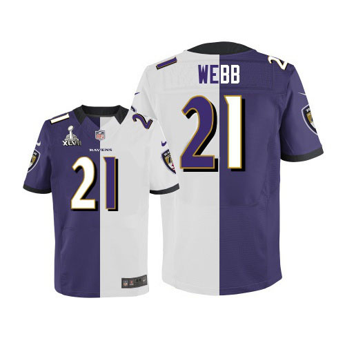 Nike Ravens 21 Lardarius Webb Purple&White Split Elite 2013 Super Bowl XLVII Jersey