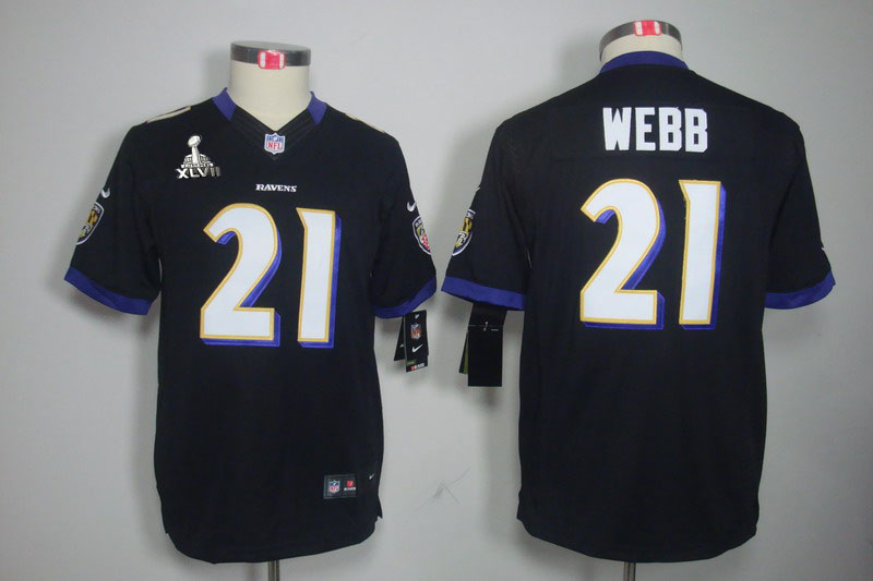 Nike Ravens 21 Webb black limited youth 2013 Super Bowl XLVII Jersey