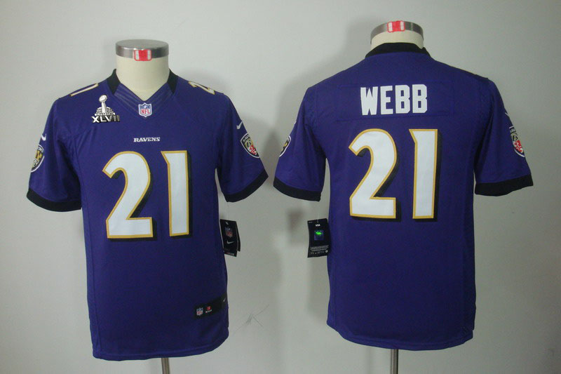 Nike Ravens 21 Webb purple limited youth 2013 Super Bowl XLVII Jersey